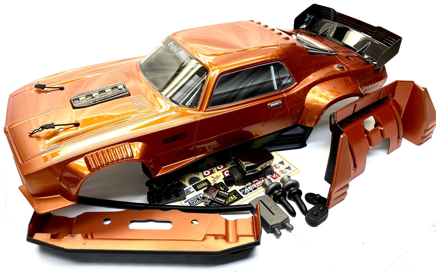 Arrma FELONY 6s - Body Shell (ORANGE Resto-Mod muscle Street Bash ARA7617V2