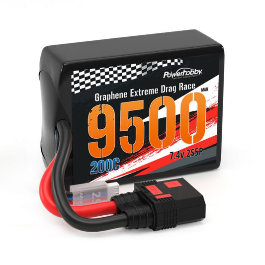 2S 9500MAH 200C Drag Lipo Battery Pack 2S5P w/8AWG Wire