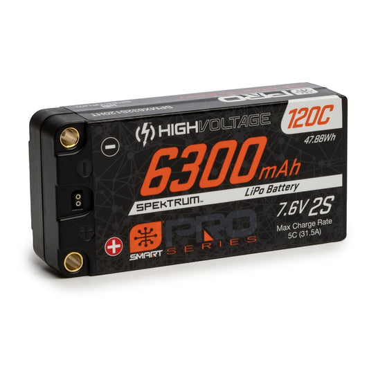 Spektrum SPMX632S120HT 6300mAh 7.6V SMART Pro Race HV 120C Hardcase LiPo Battery with 5mm Ports
