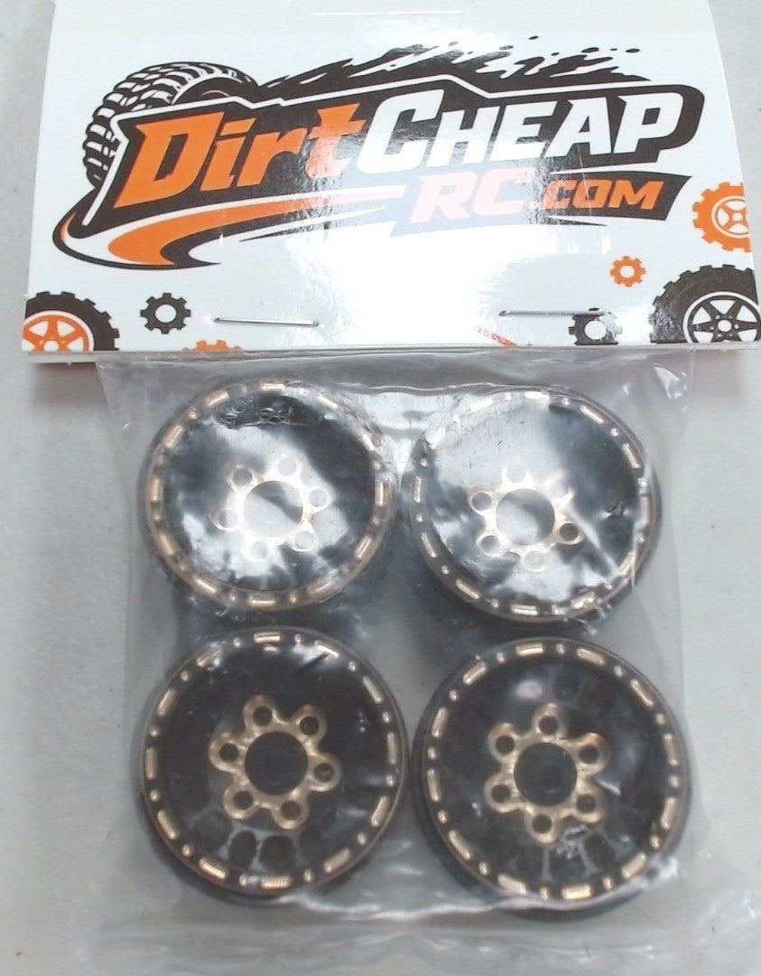 1.0 BEAD LOCK WHEELS, BRASS, WITH BLACK FINISH, FOR MINI CRAWLER SCX24 TRX4M