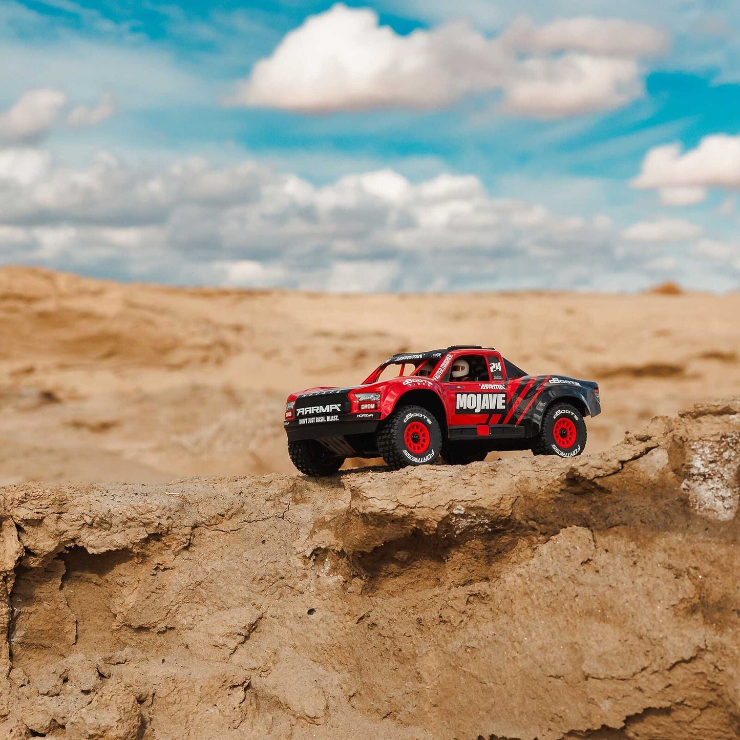 Arrma MOJAVE GROM MEGA 380 Brushed 4X4 Small Scale Desert Truck RTR with Battery & Charger, Red/Black