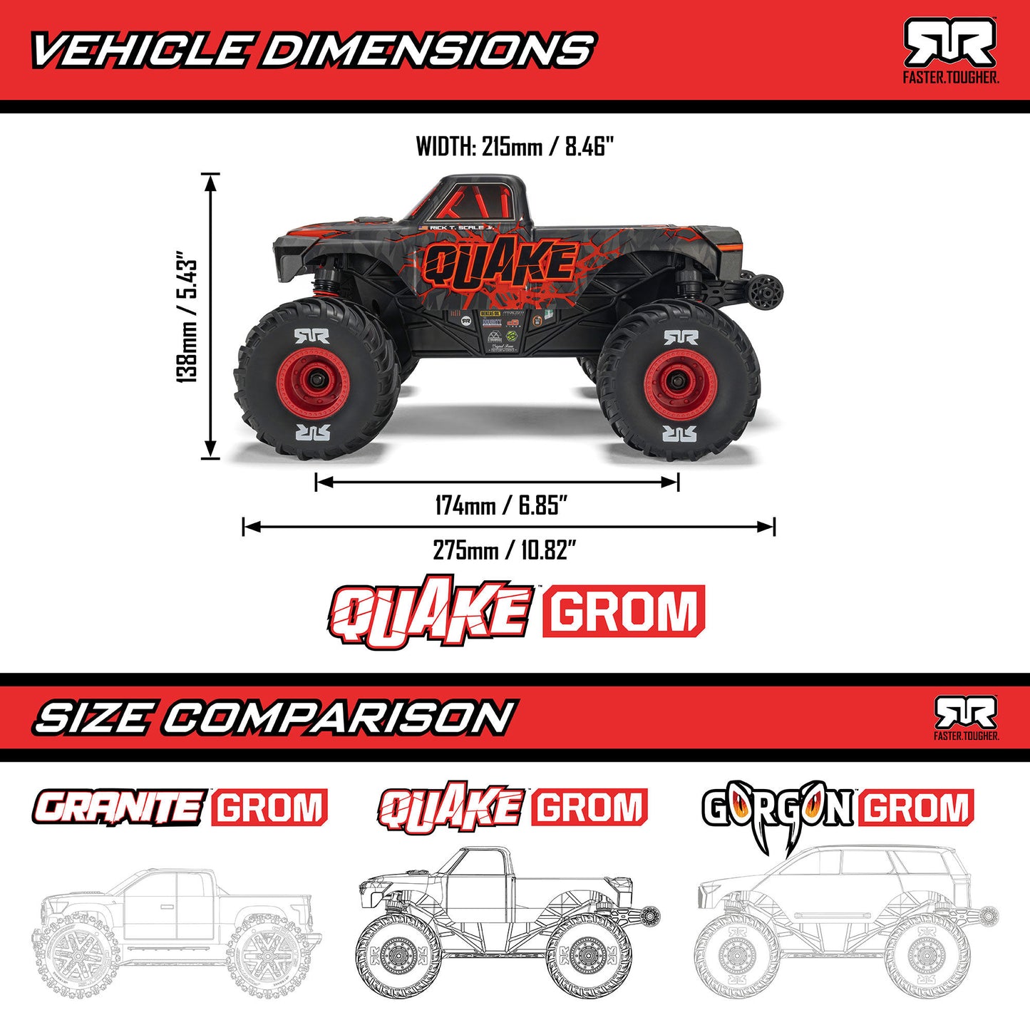Arrma 1/16 QUAKE GROM 4X4 RTR Brushed Monster Truck (Battery & Charger Included), Red