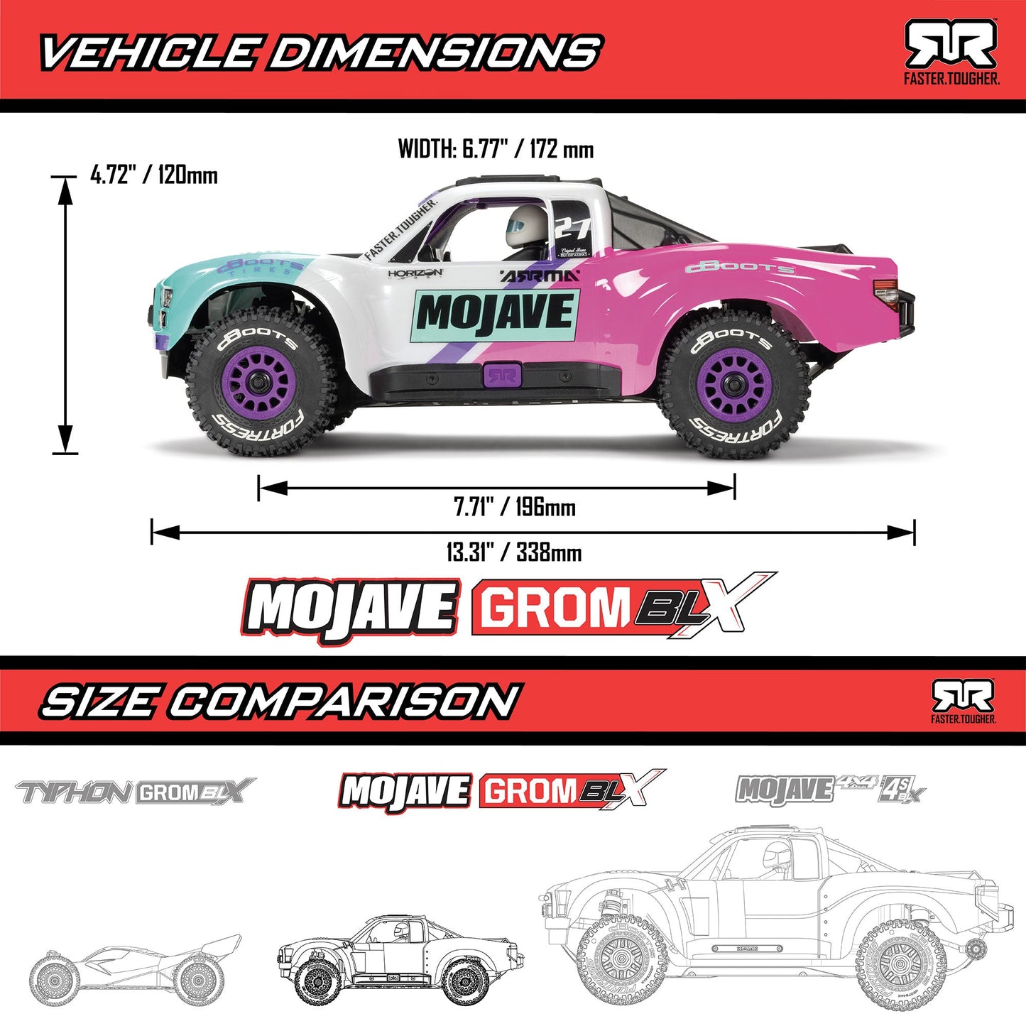 Arrma MOJAVE GROM 223S BLX Brushless 4X4 Small Scale Desert Truck RTR with Battery & Charger, White