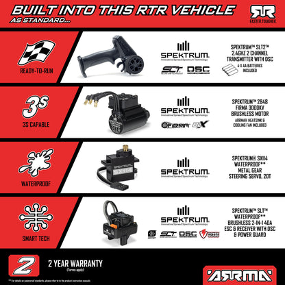 Arrma 1/16 MINI KRATON 3S DSC 4X4 RTR Brushless Speed Truck (Battery & Charger Included), Red/Blue