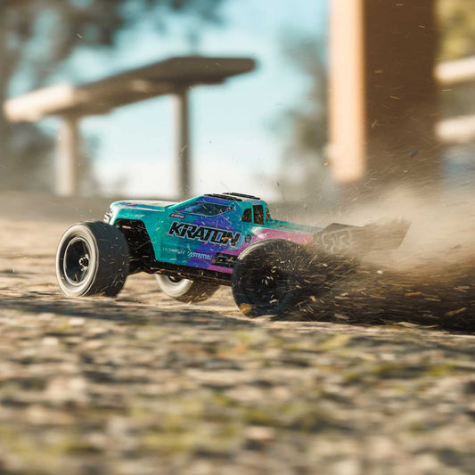Arrma 1/16 MINI KRATON 3S DSC 4X4 RTR Brushless Speed Truck (Battery & Charger Included), Teal/Pink