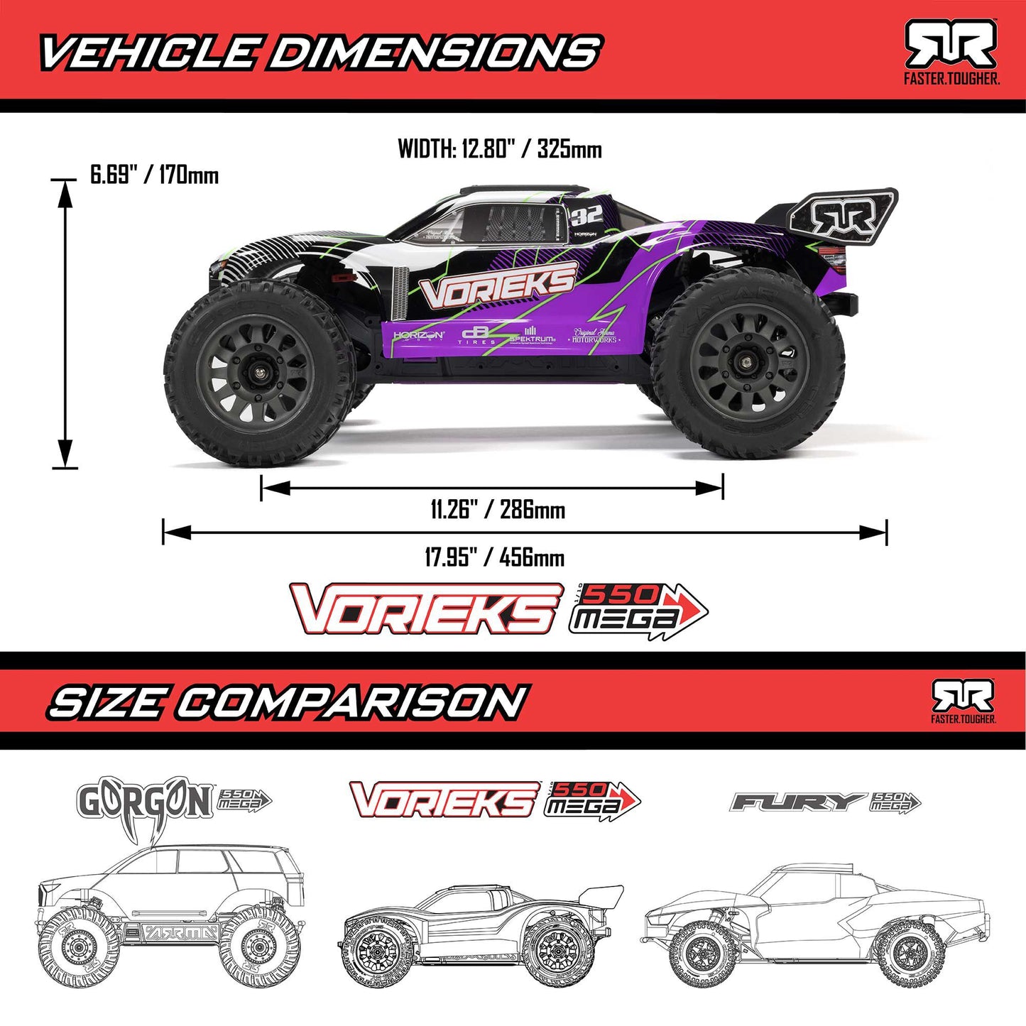 Arrma 1/10 VORTEKS 2WD RTR Brushed Stadium Truck (Battery & Charger Included), Purple