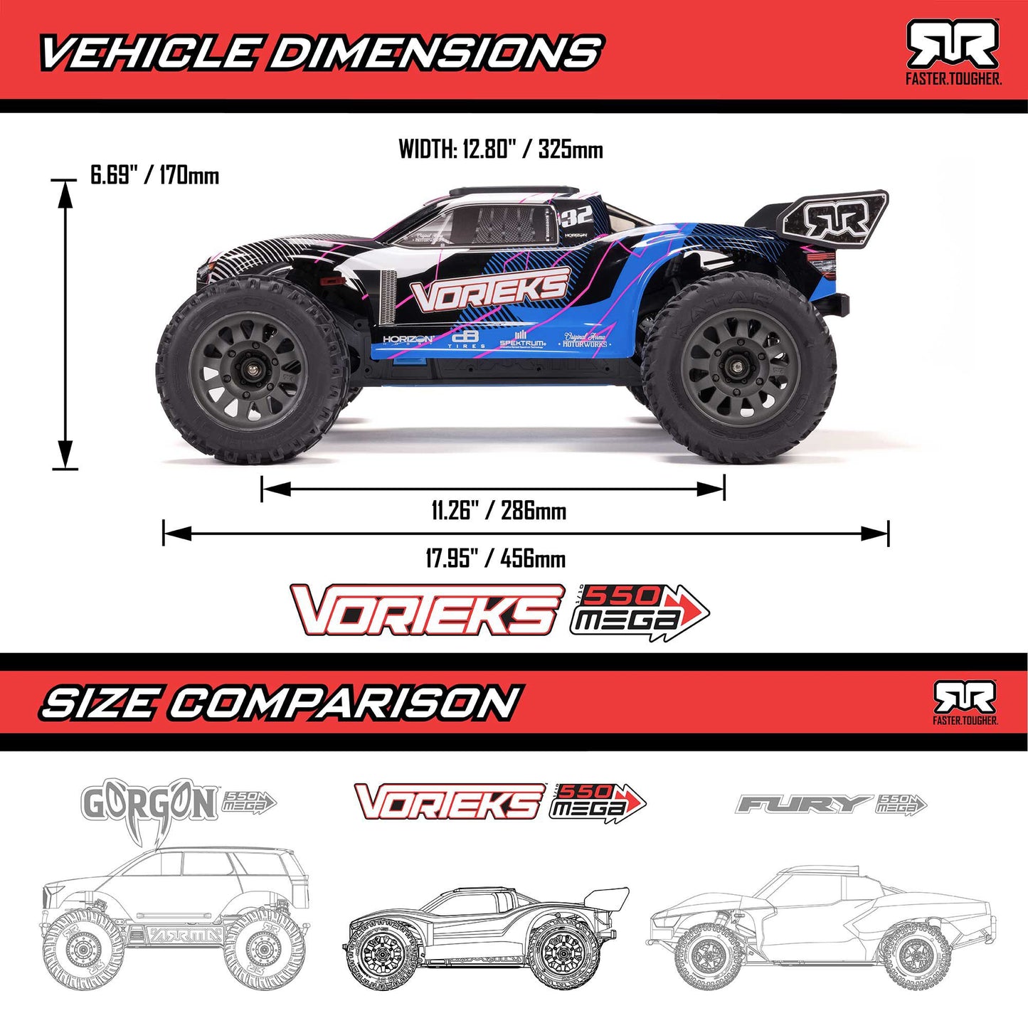 Arrma 1/10 VORTEKS 2WD RTR Brushed Stadium Truck, Blue