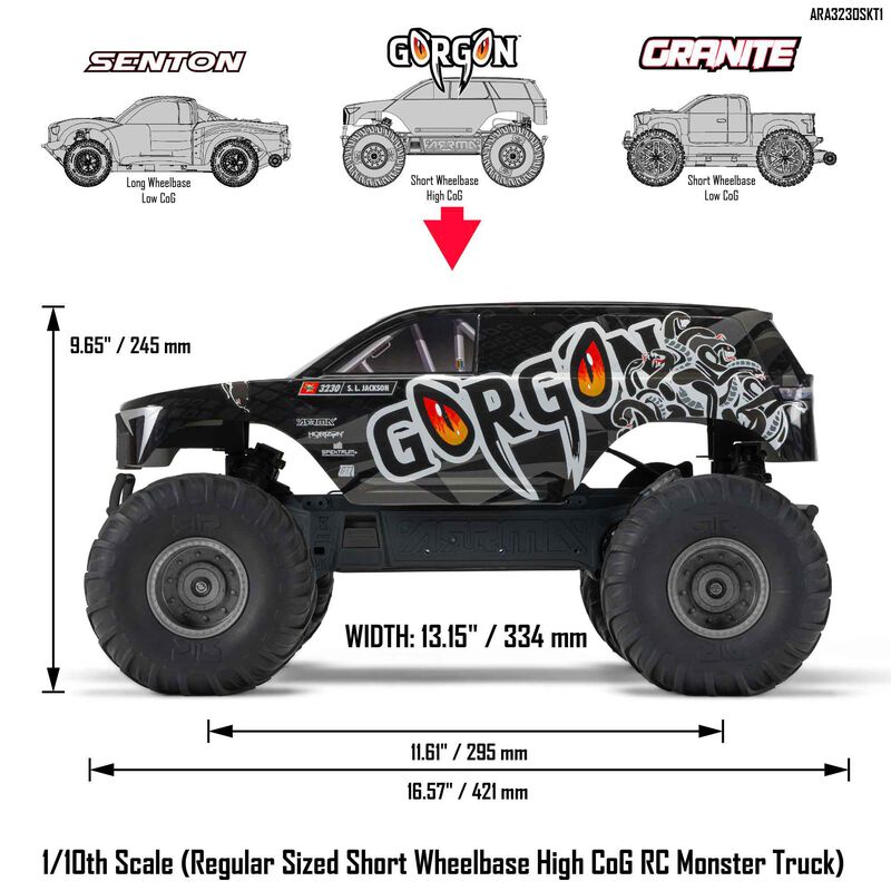 ARRMA GORGON 2wd MT 1/10 Ready to Assembly KIT SMART USB charger & Battery Gunmetal