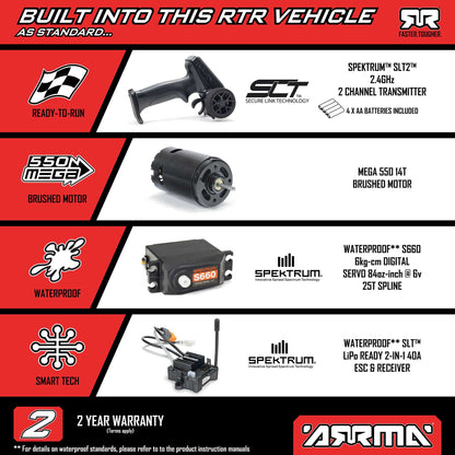 Arrma GORGON 2wd MT 1/10 RTR Smart 3300 7C S120 USB Red