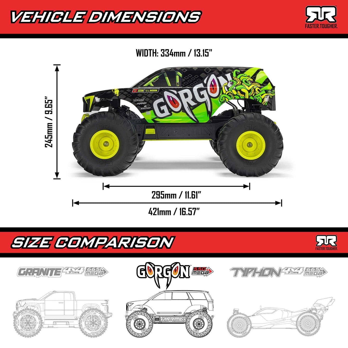 Arrma GORGON 2wd MT 1/10 RTR Smart 3300 7C S120 USB Red