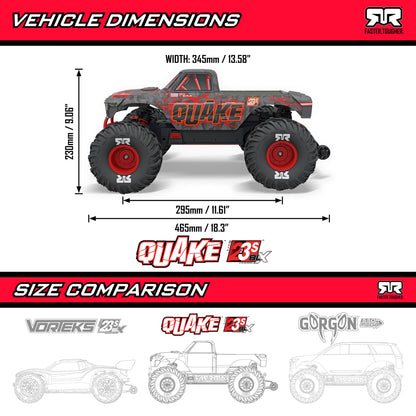 Arrma 1/10 QUAKE 223S 2WD RTR Brushless Monster Truck, Red