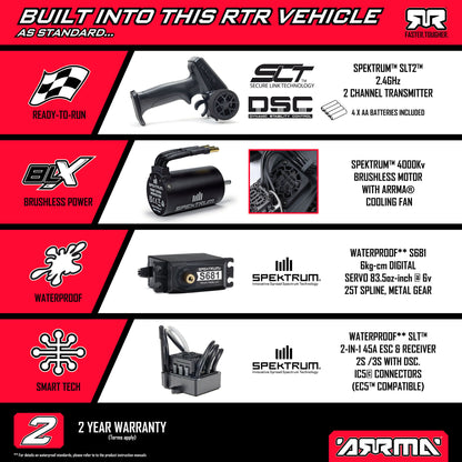 Arrma 1/10 QUAKE 223S 2WD RTR Brushless Monster Truck, Red
