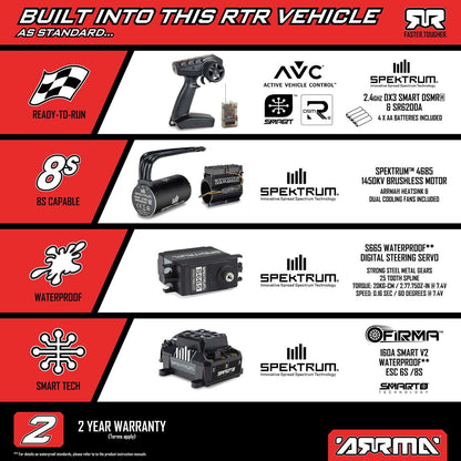 Arrma 1/7 LIMITLESS 8S AVC 4X4 RTR Brushless Street Speed, Red/Black 120MPH