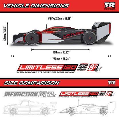 1/7 LIMITLESS 120 8S BLX SPEED MACHINE RTR w AVC, White/Blue