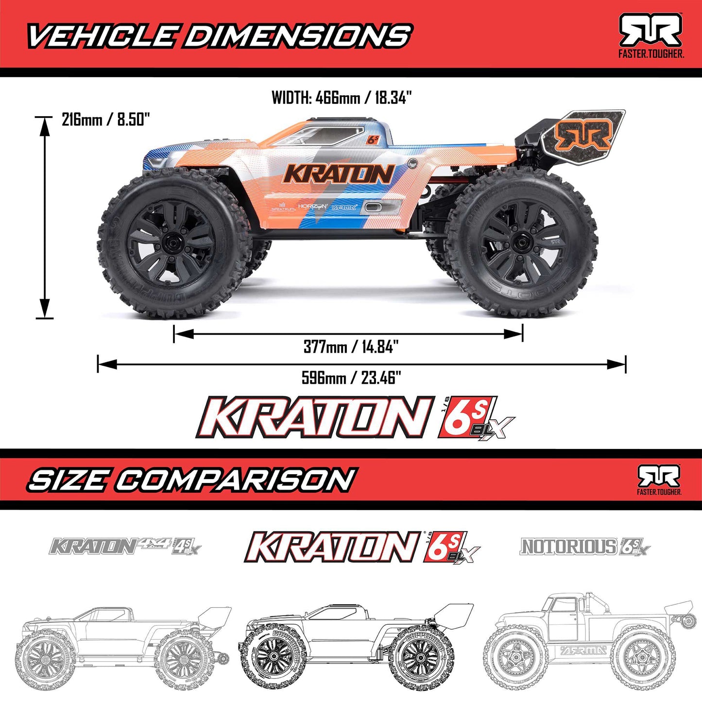 Arrma 1/8 KRATON 4X4 6S BLX BRUSHLESS V6 SPEED TRUCK RTR (Blue/Orange)
