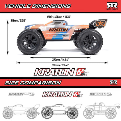 Arrma 1/8 KRATON 4X4 6S BLX BRUSHLESS V6 SPEED TRUCK RTR (Blue/Orange)