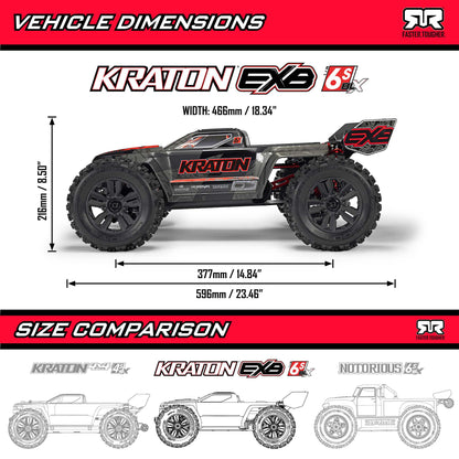 Arrma 1/8 KRATON 4X4 6S EXB BLX BRUSHLESS V6 SPEED TRUCK RTR, BLACK