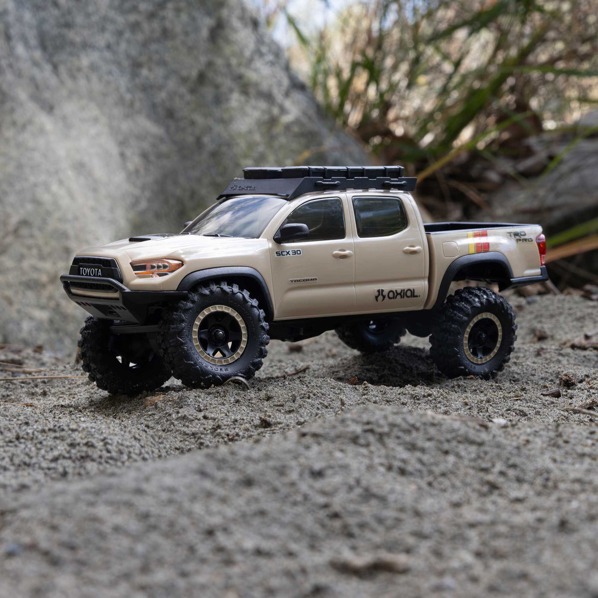 Axial 1/30 SCX30 Toyota Tacoma TRD Pro Overland Edition 4X4 RTR Brushed Rock Crawler (Battery & Charger Included), Tan
