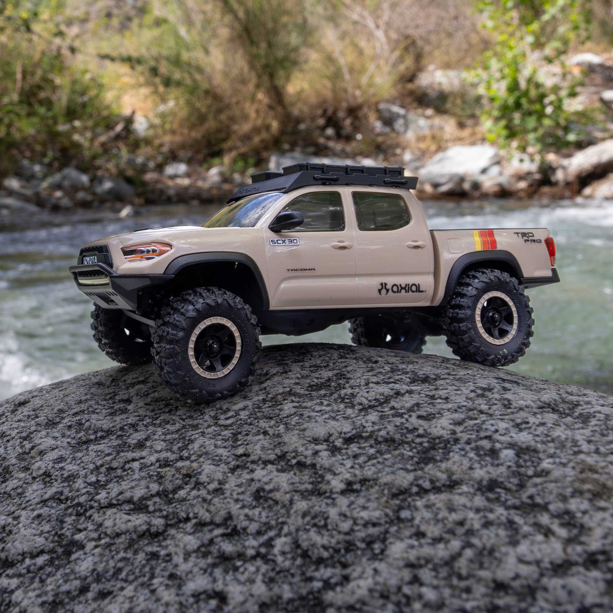 Axial 1/30 SCX30 Toyota Tacoma TRD Pro Overland Edition 4X4 RTR Brushed Rock Crawler (Battery & Charger Included), Tan