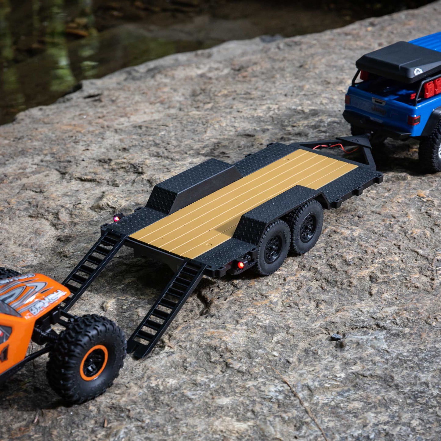 Axial SCX24 Flat Bed Vehicle Trailer with LED Taillights:1/24th