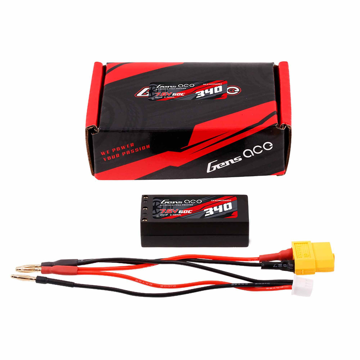 7.6V 340mAh 2S 60C Hardcase G-Tech LIHV Battery: XT60
