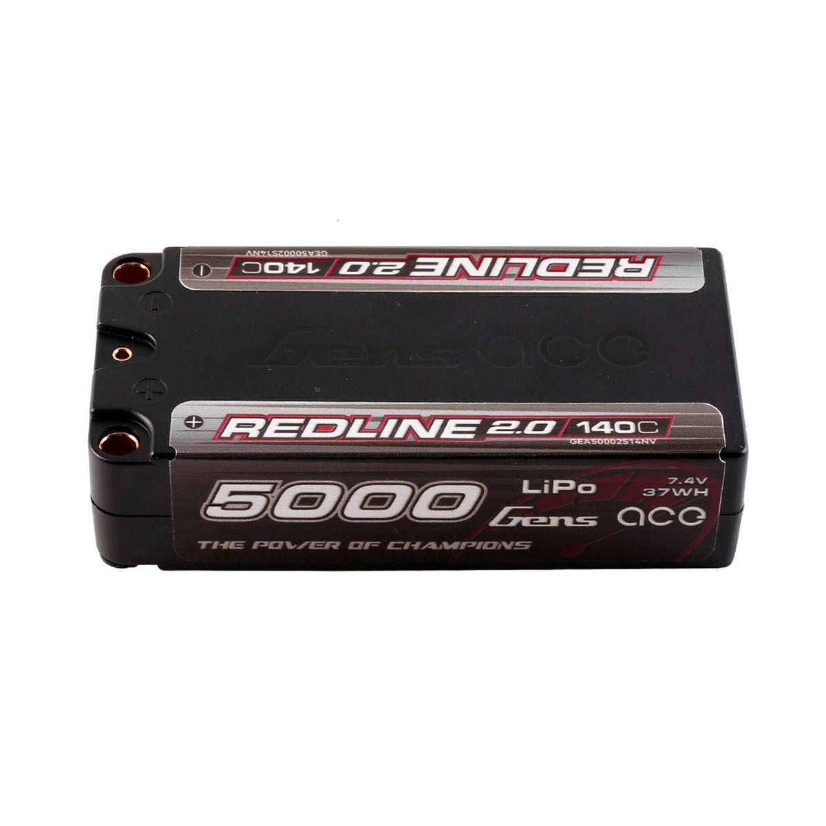 Redline 2.0 Series 7.4V 5000mAh 2S 140C Hardcase Shorty LiPo Battery, 5.0 Bullet