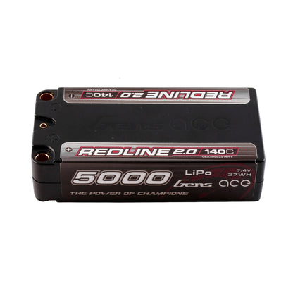 Redline 2.0 Series 7.4V 5000mAh 2S 140C Hardcase Shorty LiPo Battery, 5.0 Bullet