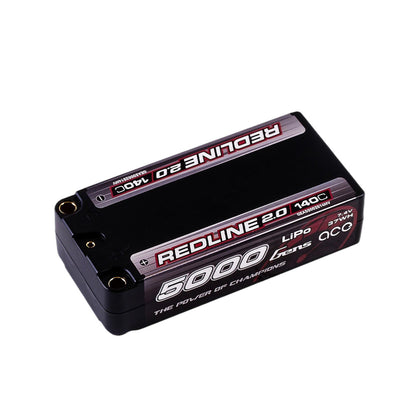 Redline 2.0 Series 7.4V 5000mAh 2S 140C Hardcase Shorty LiPo Battery, 5.0 Bullet