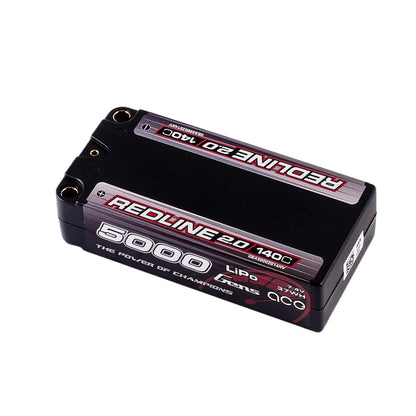 Redline 2.0 Series 7.4V 5000mAh 2S 140C Hardcase Shorty LiPo Battery, 5.0 Bullet