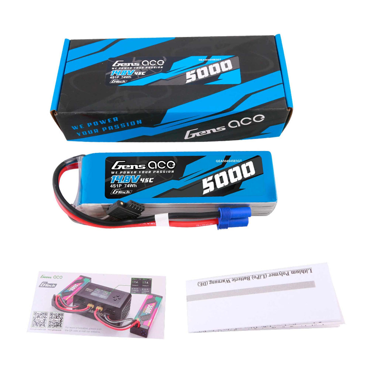 14.8V 5000mAh 4S 45C G-Tech Smart LiPo Battery: EC5