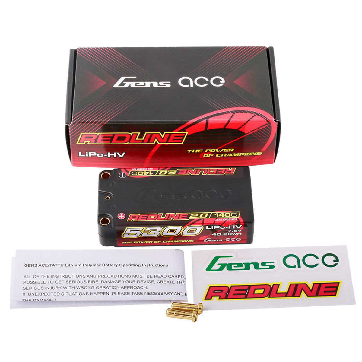 7.6V 5300mAh 2S 140C Shorty Hardcase LiHV Battery: 5mm Tubes