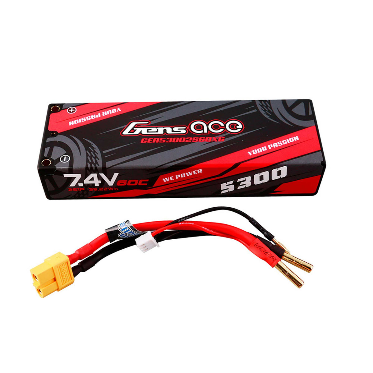 7.4V 5300mAh 2S 60C Hardcase Lipo Battery: XT60