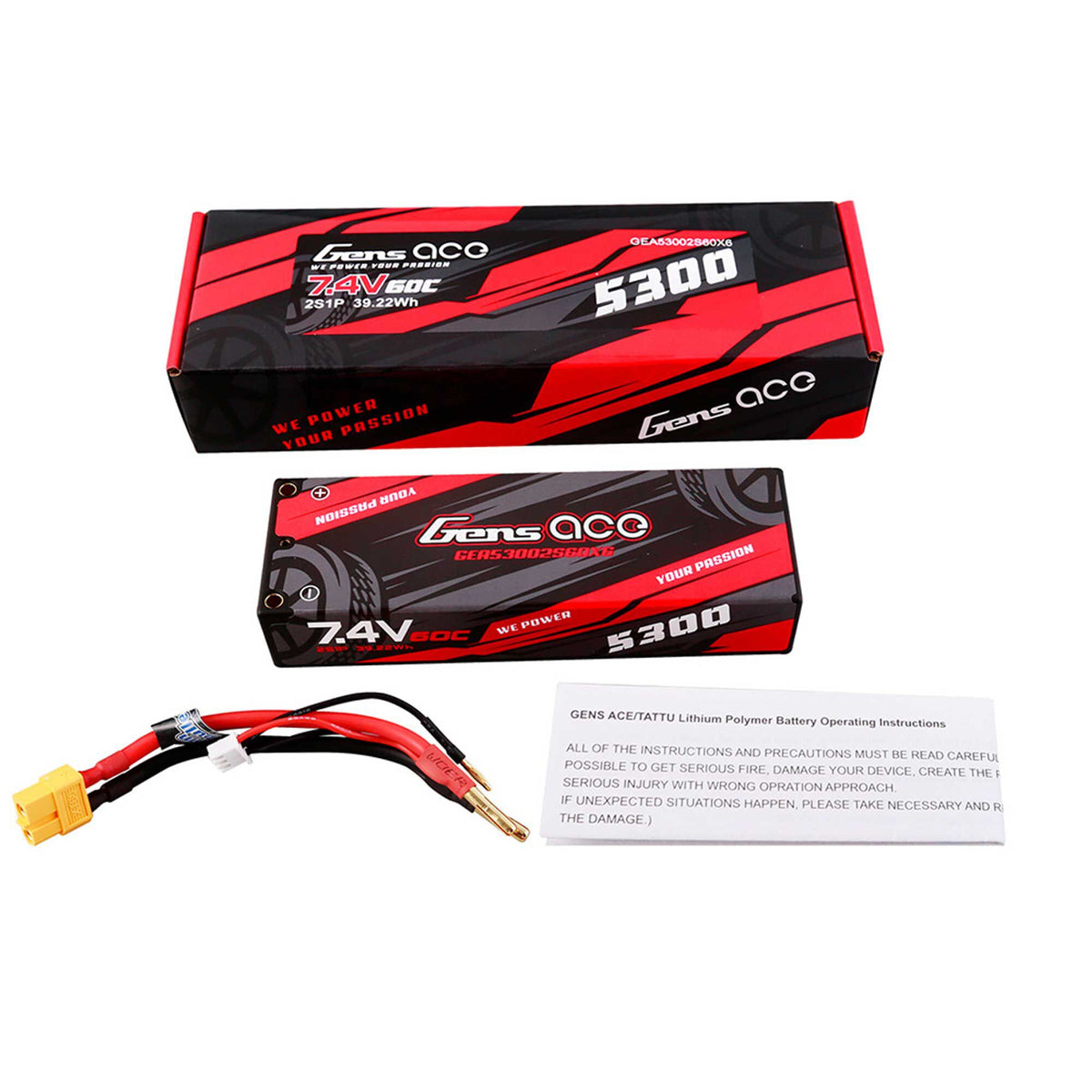 7.4V 5300mAh 2S 60C Hardcase Lipo Battery: XT60