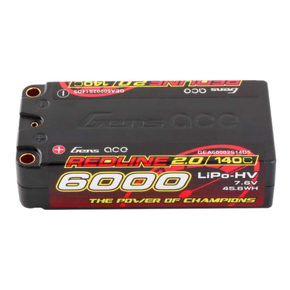 7.6V 6000mAh 2S 140C Shorty Hardcase LiHV Battery: 5mm Tubes