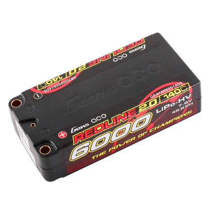 7.6V 6000mAh 2S 140C Shorty Hardcase LiHV Battery: 5mm Tubes