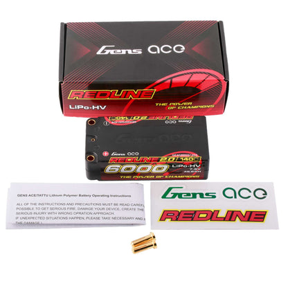 7.6V 6000mAh 2S 140C Shorty Hardcase LiHV Battery: 5mm Tubes