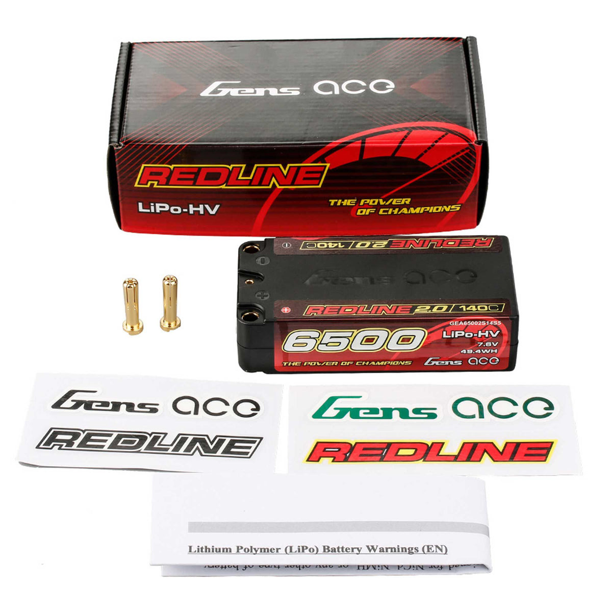 7.6V 6500mAh 2S 140C Redline 2.0 LiHV Hardcase Battery: 5.0mm Bullet