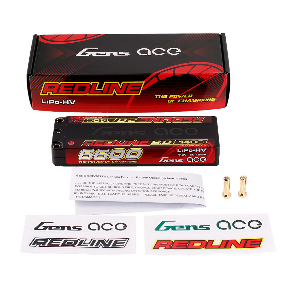 7.6V 6600mAh 2S 140C Redline 2.0 LiHV Hardcase Battery: 5.0mm Bullet