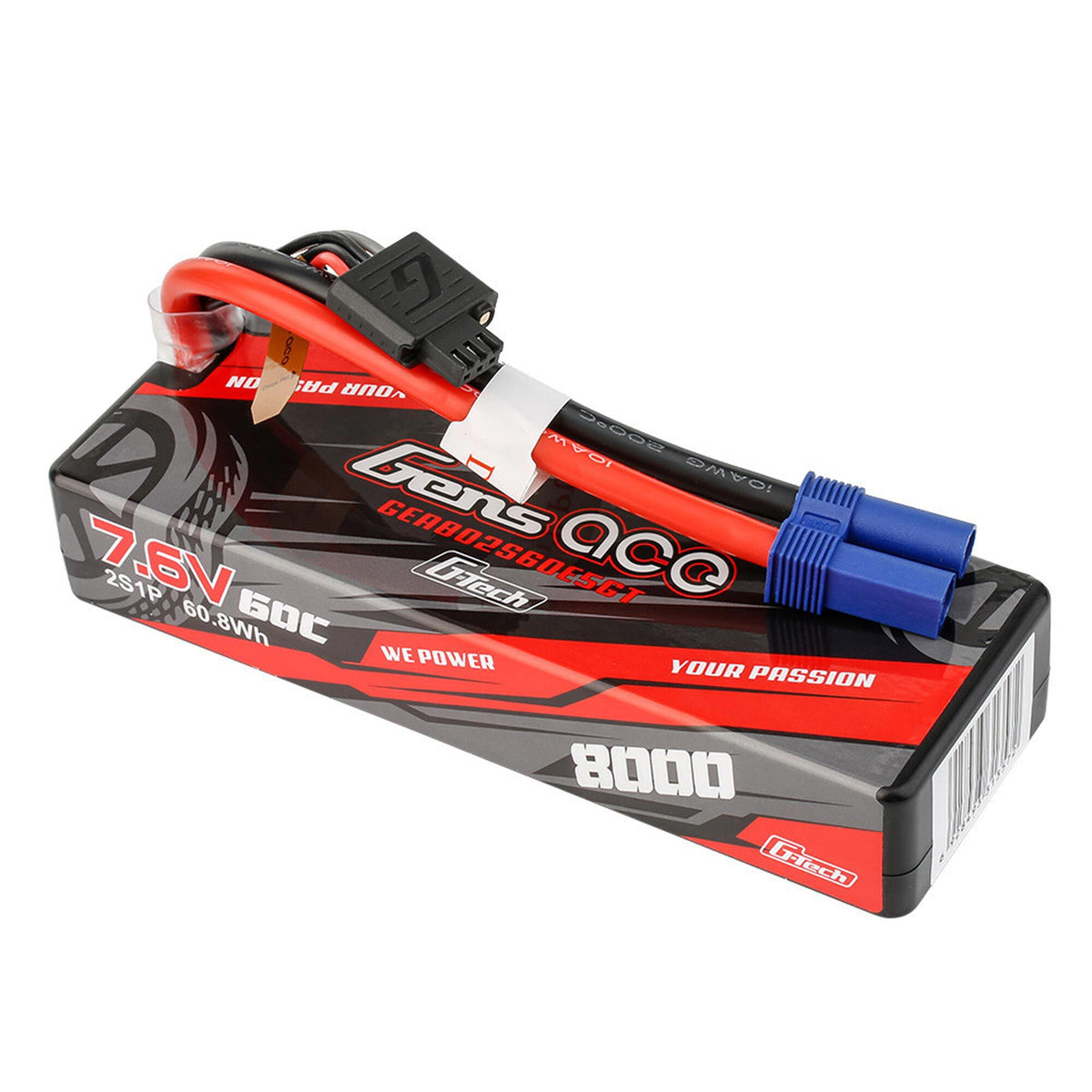 G-Tech 8000mAh 7.6V 2S1P 60C HardCase Lipo Battery Pack w/ EC5 Plug