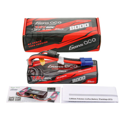 G-Tech 8000mAh 7.6V 2S1P 60C HardCase Lipo Battery Pack w/ EC5 Plug