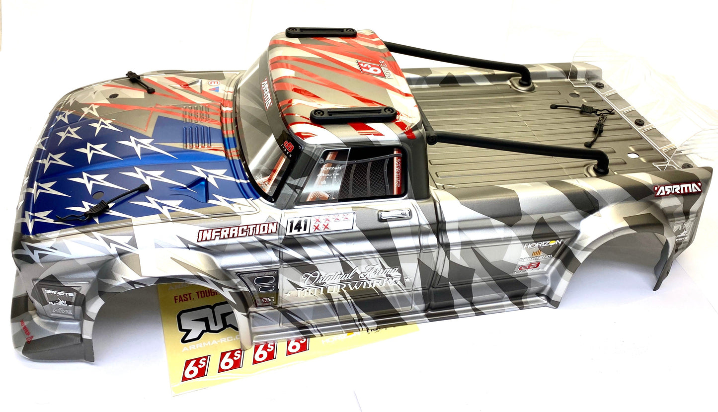 Arrma INFRACTION 6s - Body Shell (SILVER painted roll cage Street Bash ARA7615V2