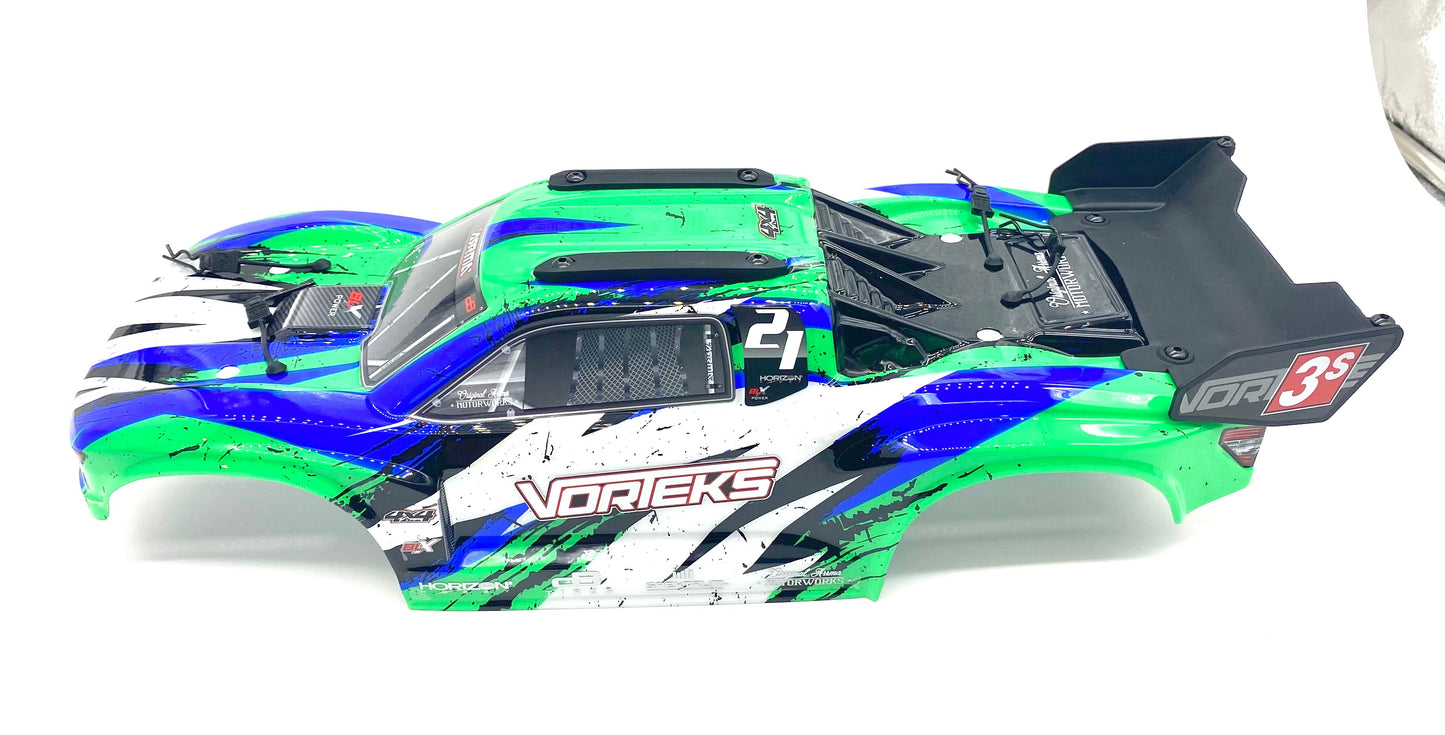 Arrma VORTEKS 4x4 3s BLX - Body Shell (GREEN/Black painted decalled ARA4305V3