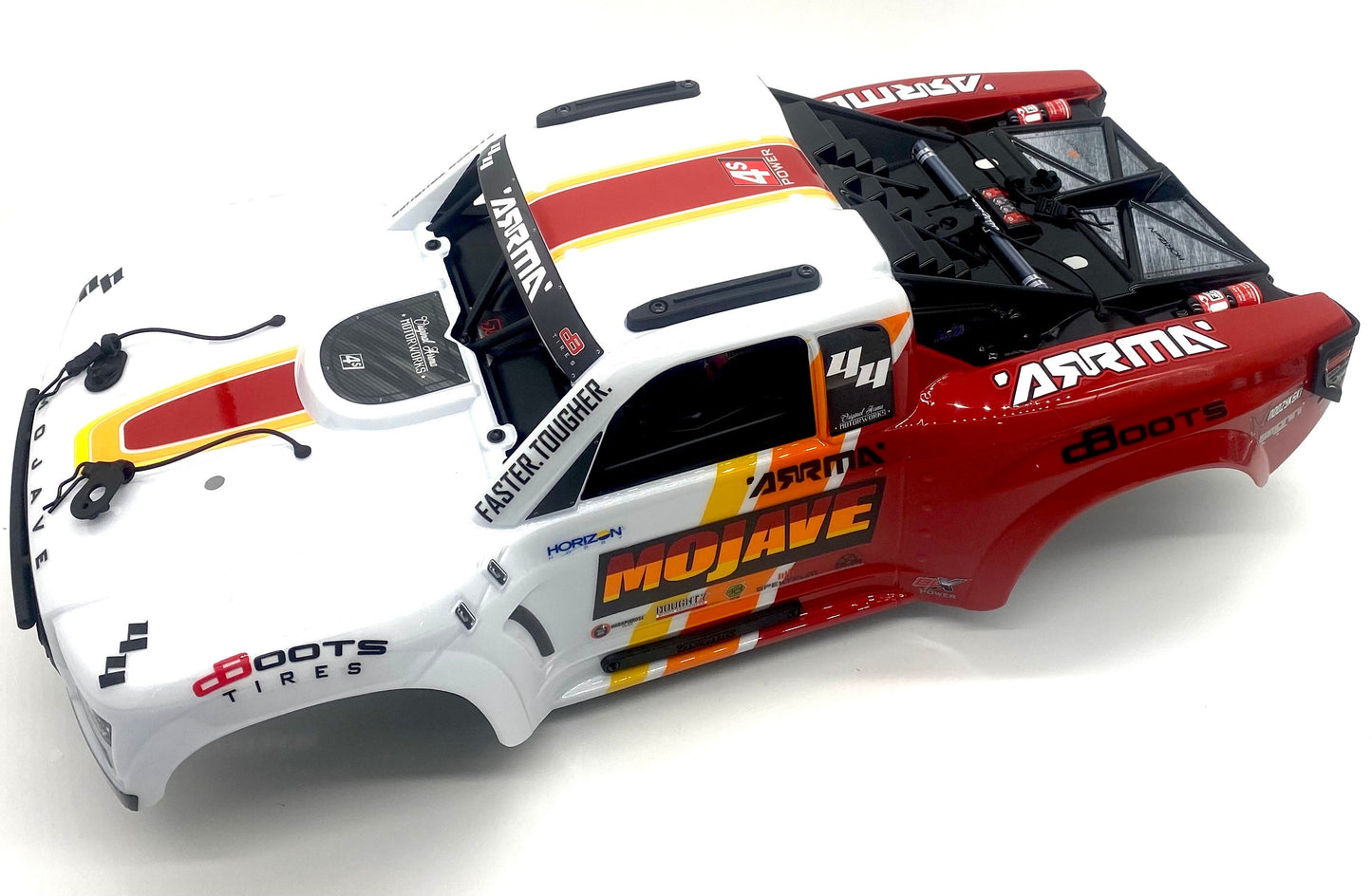 Arrma Mojave 4s 4x4 - Body Shell RED/WHITE w/interior, cage and clips ARA4404