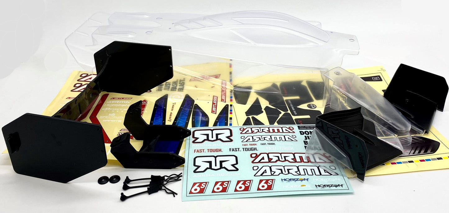 Arrma LIMITLESS v2 6s - Body Shell, wing set mount spoiler decals (Clear ARA7116V2