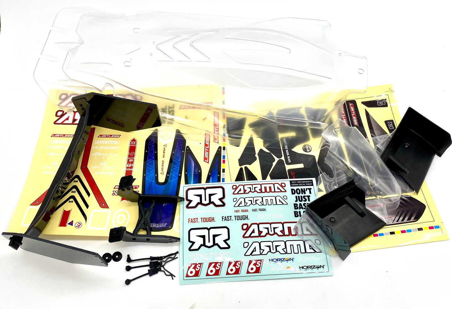 Arrma LIMITLESS v2 6s - Body Shell, wing set mount spoiler decals (Clear ARA7116V2