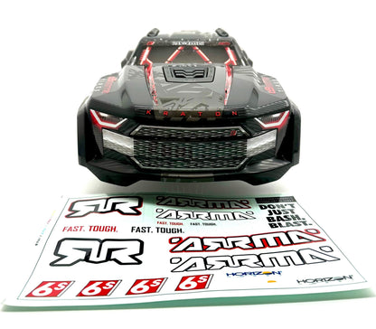 Arrma Kraton 6s EXB - BODY SHELL, Black/Red polycarbonate cover clipless ARA8708V6