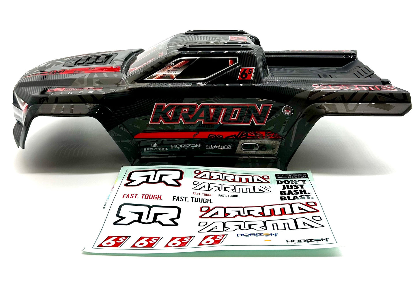 Arrma Kraton 6s EXB - BODY SHELL, Black/Red polycarbonate cover clipless ARA8708V6