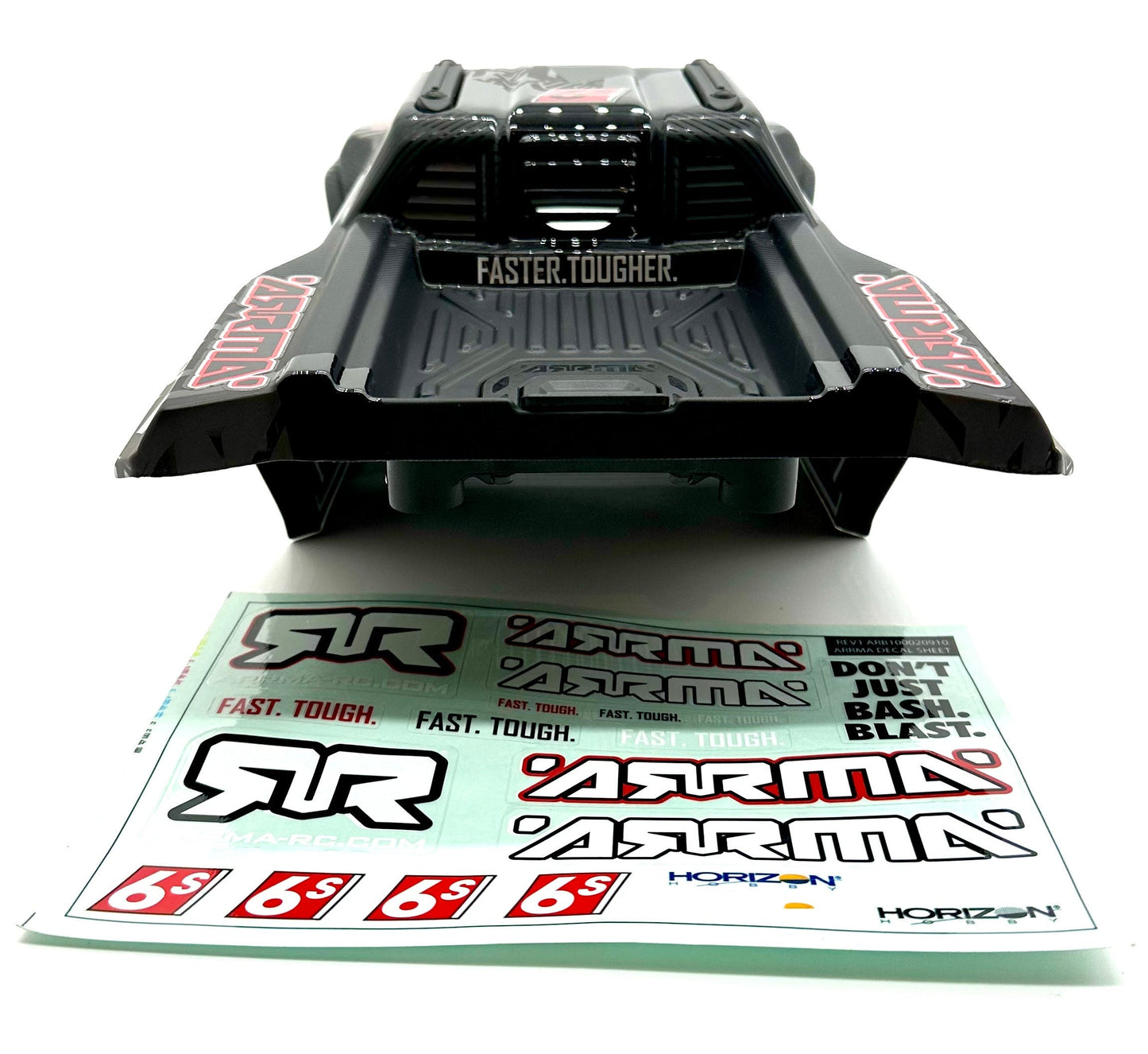 Arrma Kraton 6s EXB - BODY SHELL, Black/Red polycarbonate cover clipless ARA8708V6