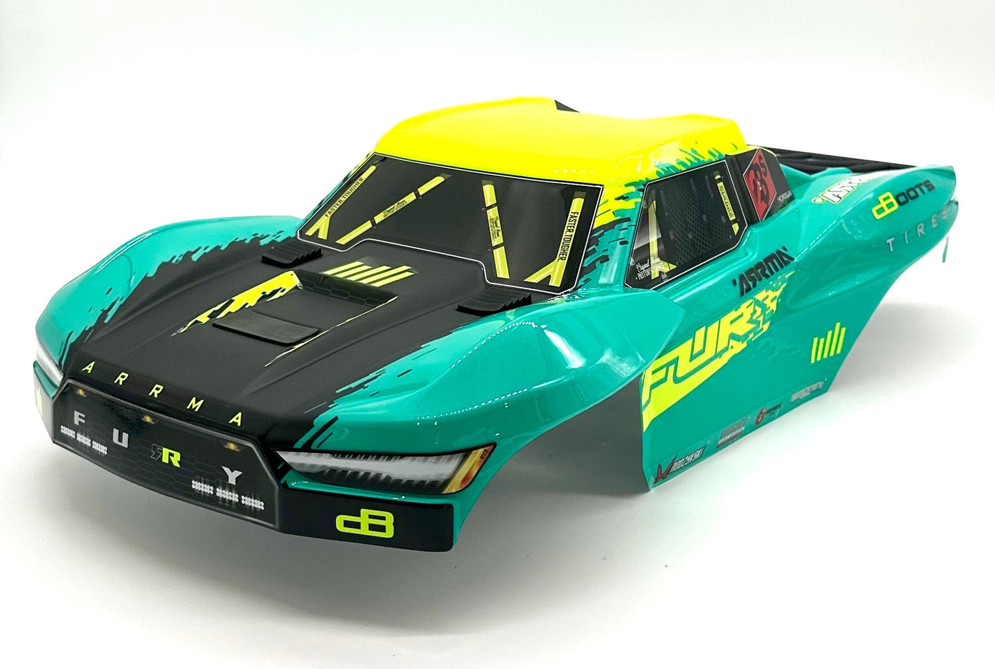 Arrma FURY 223s 2wd - Body Shell (GREEN/yellow/teal 1/10 FURY Painted Decaled Trimmed Body Set ARA3521T2