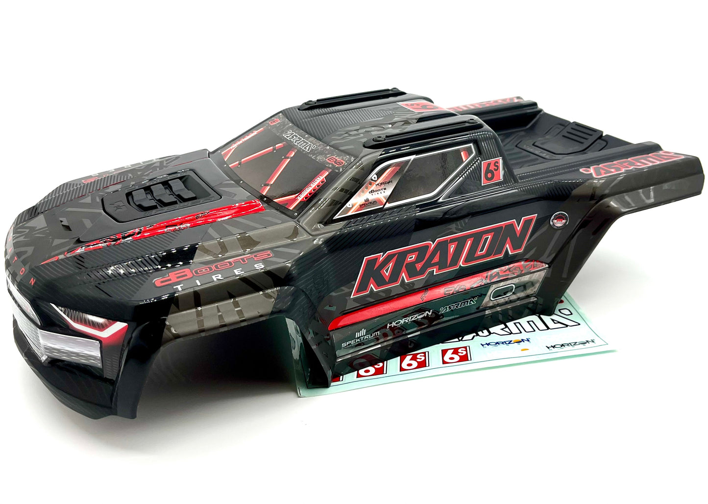 Arrma Kraton 6s EXB - BODY SHELL, Black/Red polycarbonate cover clipless ARA8708V6
